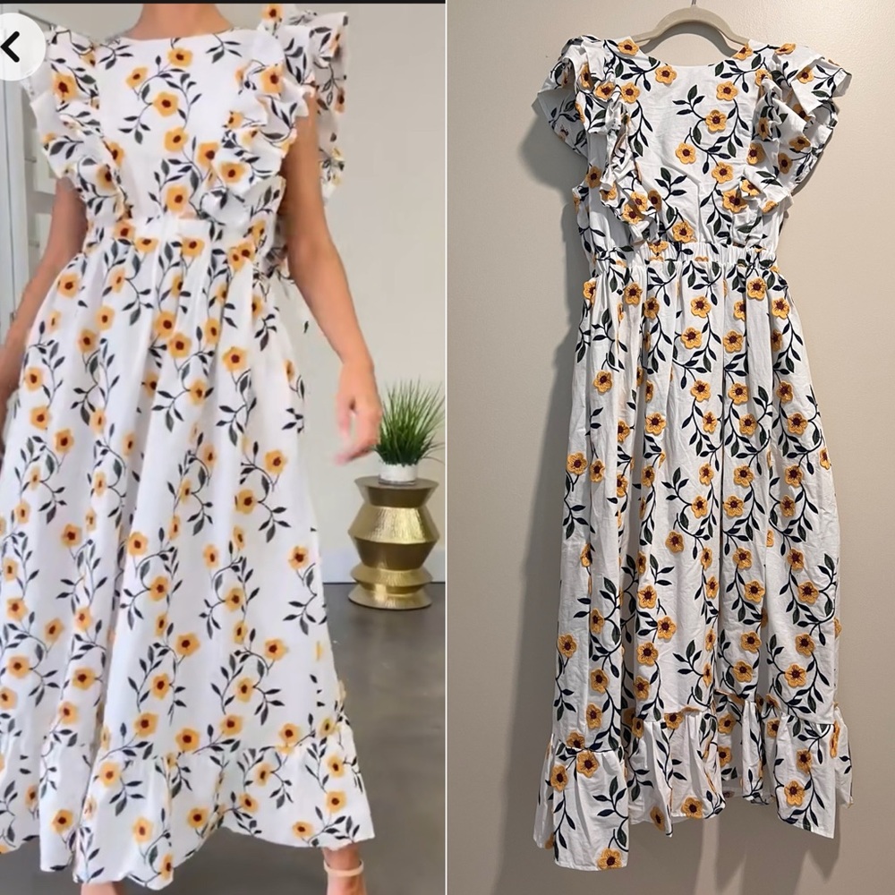 Floral Ruffle Sleeve Midi Dress